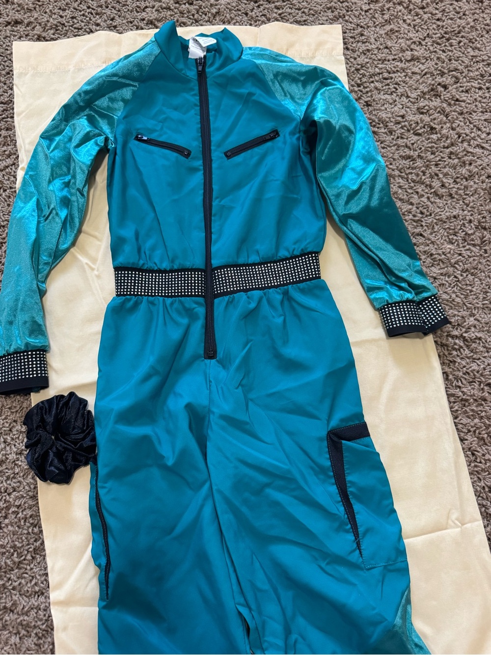 Weissman Teal Zip-Front Jumpsuit with Black Trim